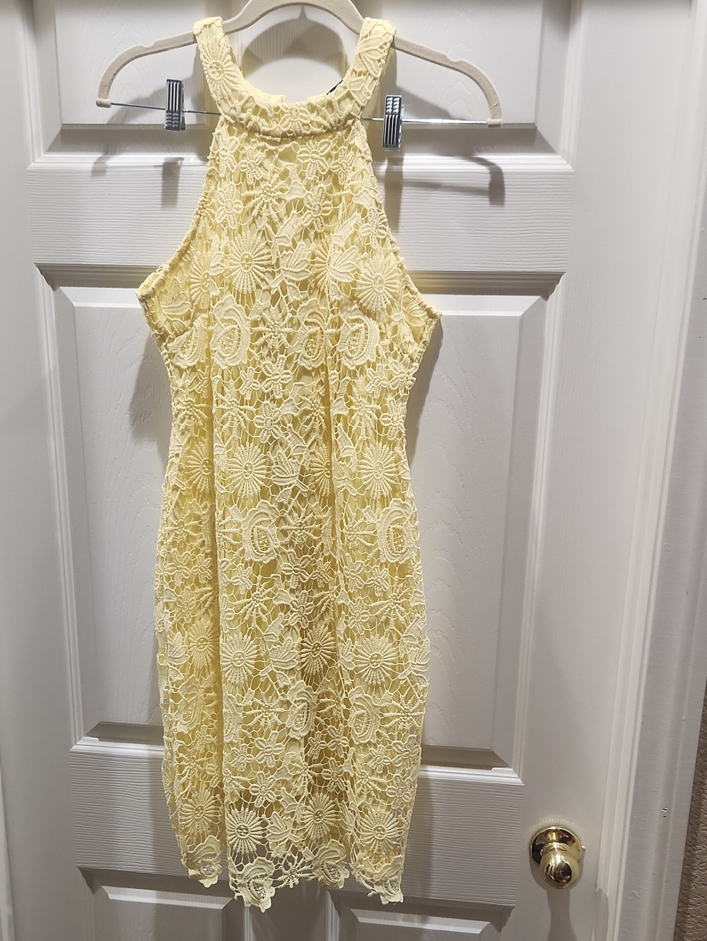 Lace Halter Shift Dress in Pale Yellow